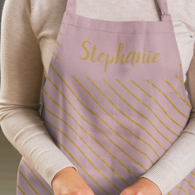 Personalized Blush Pink And Diagonal Gold Apron (Creator Uploaded)