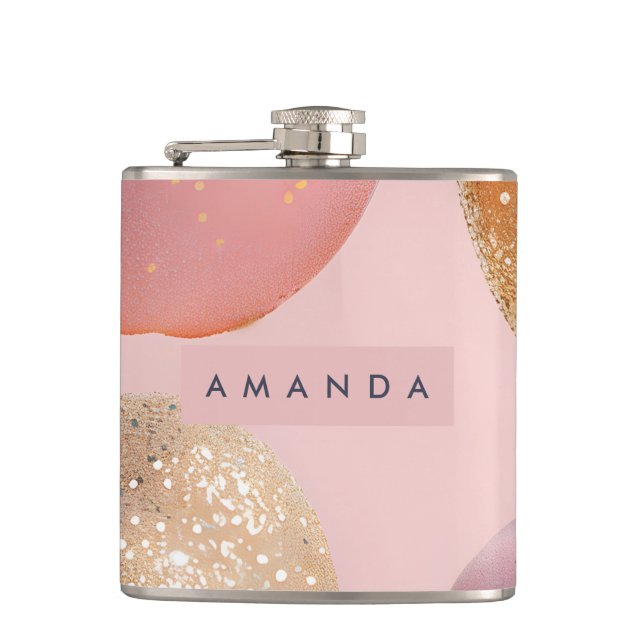 Personalized Blush Pink and Gold Glitter Apple  Hip Flask (Front)
