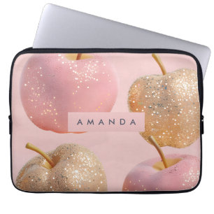 Personalized Blush Pink and Gold Glitter Apple  Laptop Sleeve