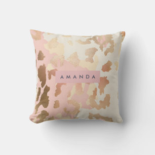 Personalized Blush Pink and Gold Leopard Print Throw Pillow
