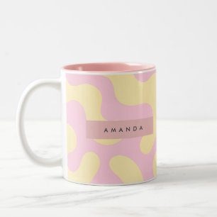 Personalized Blush Pink and Pastel Yellow Abstract Two-Tone Coffee Mug