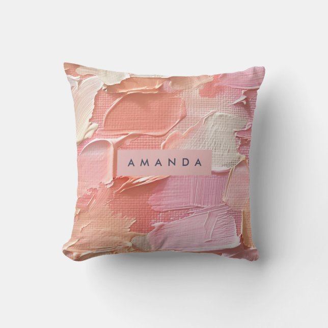 Personalized Blush Pink and Peach Paint Throw Pillow (Front)