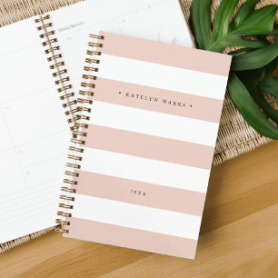 Personalized Blush Pink and White Stripe Planner