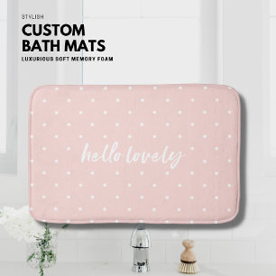 Personalized Blush Pink Bath Mat Small Polka Dots