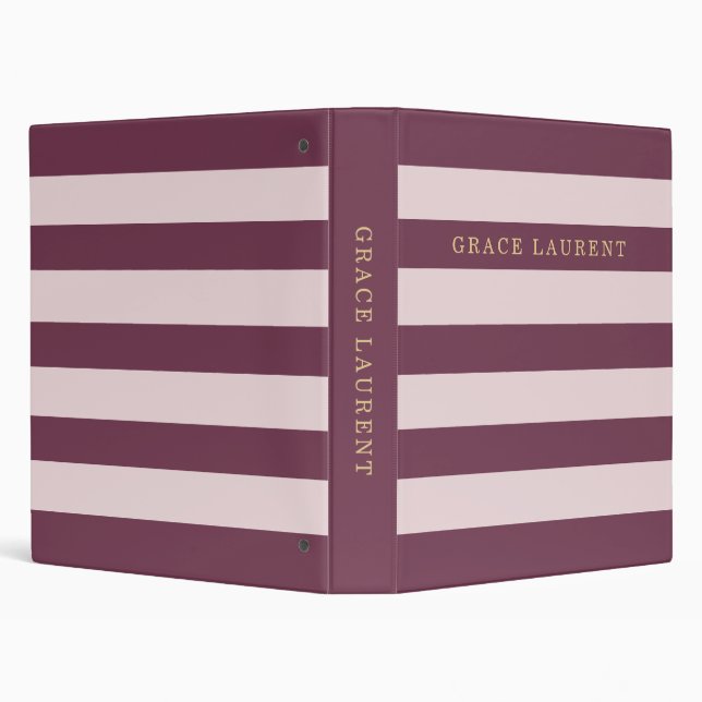 Personalized Blush Pink Berry Stripes Custom Name Binder (Background)