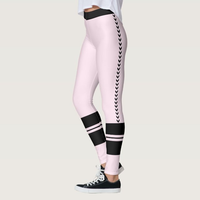 Personalized Blush Pink Black Pattern Cute Stripes Leggings (Left)