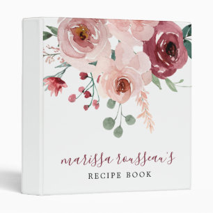 Personalized Blush Pink Burgundy Floral Recipe  Binder
