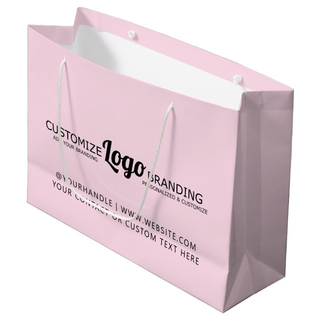 Personalized Blush Pink Business Logo Company Large Gift Bag (Front Angled)