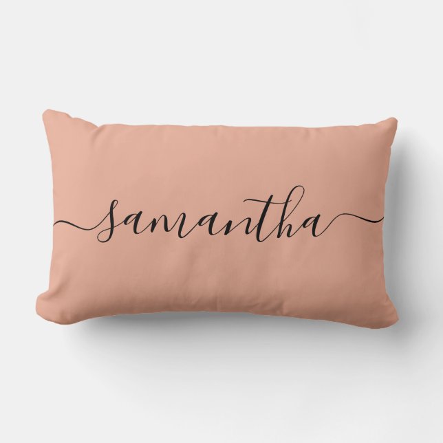Personalized Blush Pink Calligraphy Name Lumbar Pillow (Front)