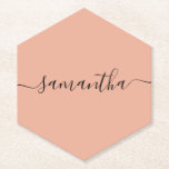Personalized Blush Pink Calligraphy Name Paper Coaster<br><div class="desc">Simple,  elegant name coaster. Use as a unique wedding place card</div>