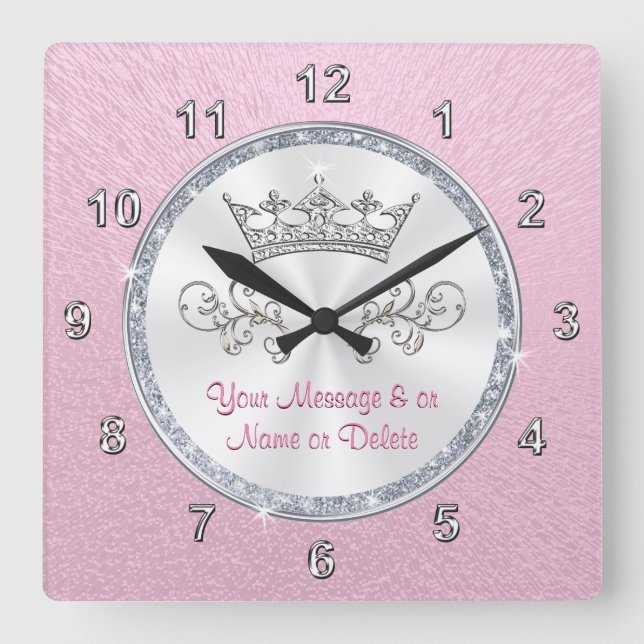Personalized Blush Pink Clock with Pretty Tiara (Front)