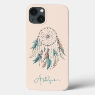 Personalized Blush Pink Dream Catcher Boho Chic ip iPhone 13 Case