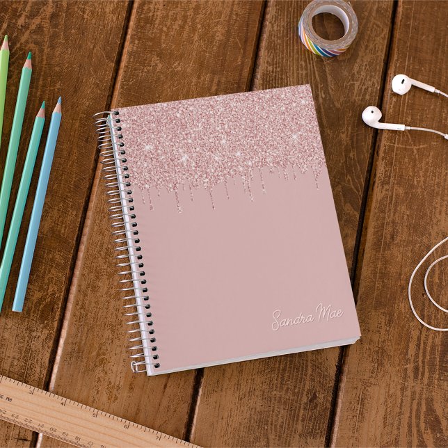 Personalized Blush Pink Dusty Rose Gold Glitter Notebook (Creator Uploaded)