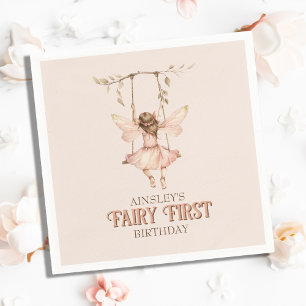 Personalized Blush Pink Fairy First 1st Birthday Napkin
