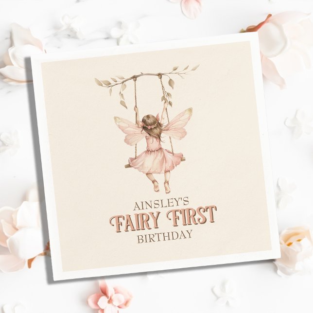 Personalized Blush Pink Fairy First 1st Birthday Napkin (Creator Uploaded)