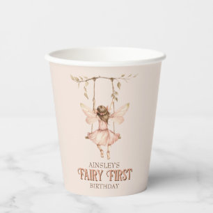 Personalized Blush Pink Fairy First 1st Birthday Paper Cups