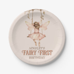 Personalized Blush Pink Fairy First 1st Birthday Paper Plate