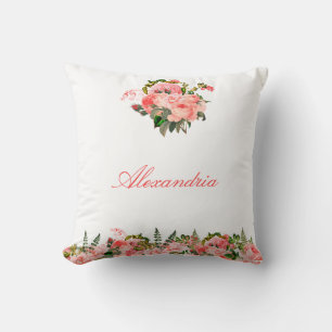 Personalized Blush Pink Floral Bouquet Throw Pillow