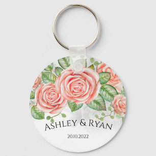Personalized blush pink floral keychain