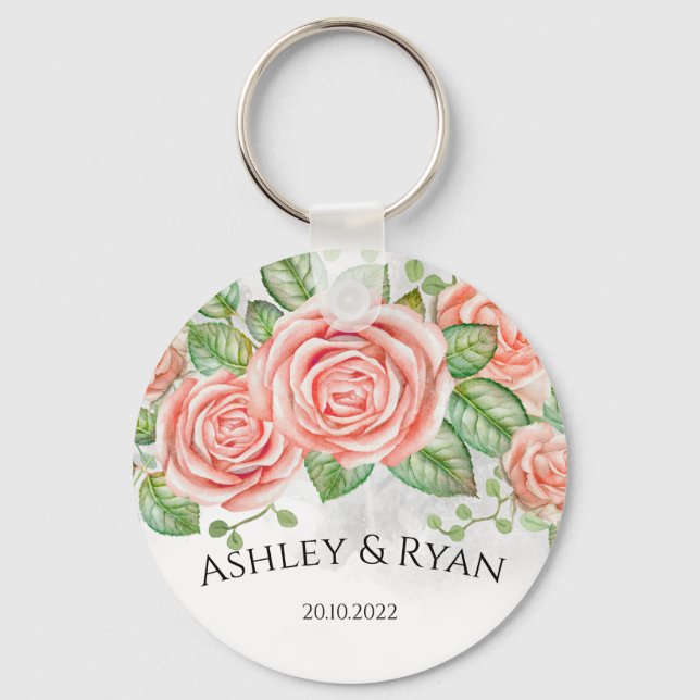 Personalized blush pink floral keychain (Front)