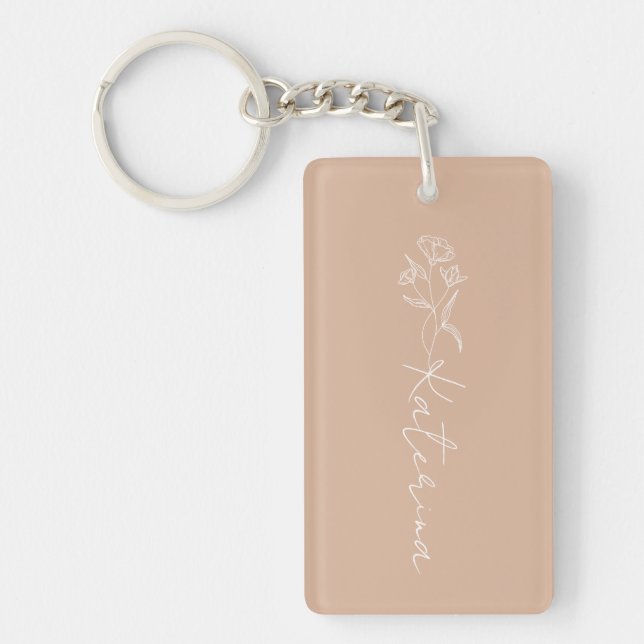 Personalized Blush Pink Floral Name Keychain (Front)