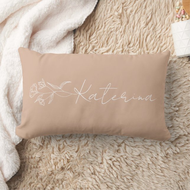 Personalized Blush Pink Floral Name  Lumbar Pillow (Blanket)