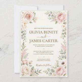 Personalized Blush Pink Floral Watercolor Wedding Invitation