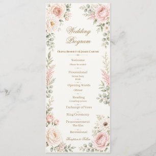Personalized Blush Pink Floral Watercolor Wedding Program