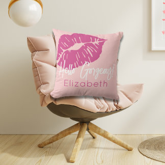 Personalized Blush Pink Fuchsia Hello Gorgeous Throw Pillow