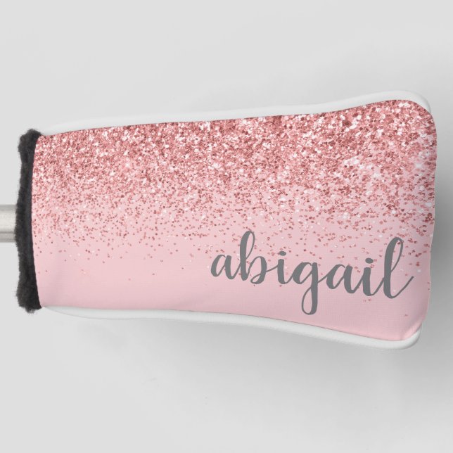 Personalized Blush Pink Girly Glitter Monogram Golf Head Cover (Front)