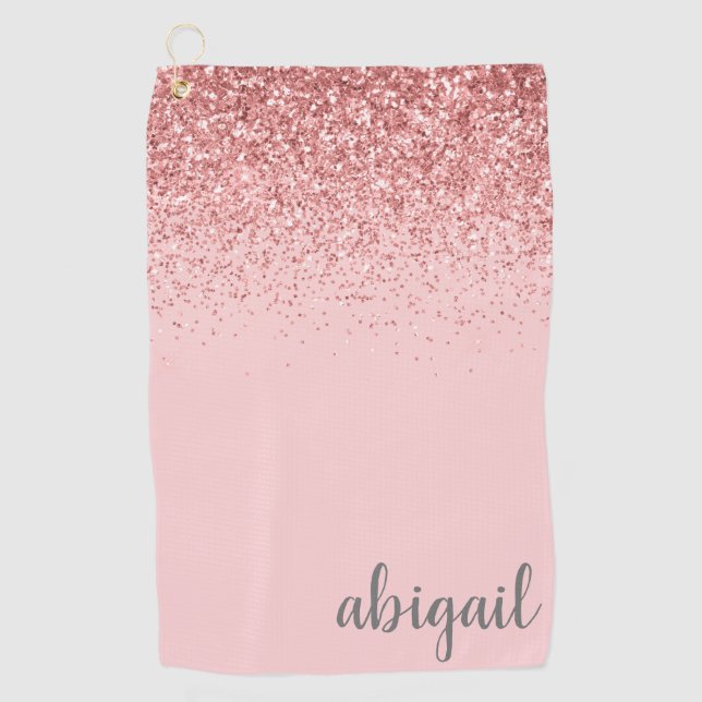 Personalized Blush Pink Glitter Modern Monogram Golf Towel (Front)
