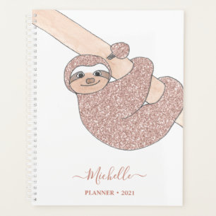 Personalized Blush Pink Glitter Sloth 2021 Planner