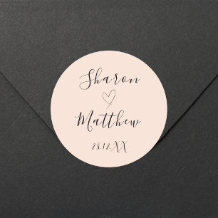 Personalized Blush Pink Handwritten Script Wedding Classic Round Sticker