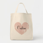 Personalized blush pink heart grocery tote bag<br><div class="desc">Personalized blush pink heart grocery tote bag. Beautiful vintage weather look design with elegant script text for custom name. Cute design for Birthday, wedding party, bridal shower or girls weekend and more. Make one with name of bridesmaids, flower girl, maid of honour, matron of honour, mother of the bride, friends,...</div>