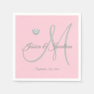 Personalized Blush PINK Heart Monogrammed Wedding Napkin