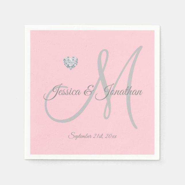 Personalized Blush PINK Heart Monogrammed Wedding Napkin (Front)
