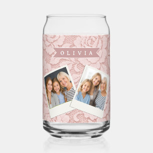 Personalized Blush Pink Lace Floral Romantic Can Glass