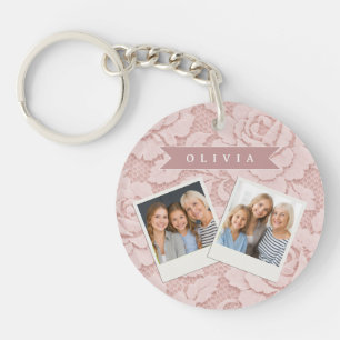 Personalized Blush Pink Lace Floral Romantic Keychain