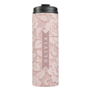 Personalized Blush Pink Lace Floral Romantic Thermal Tumbler