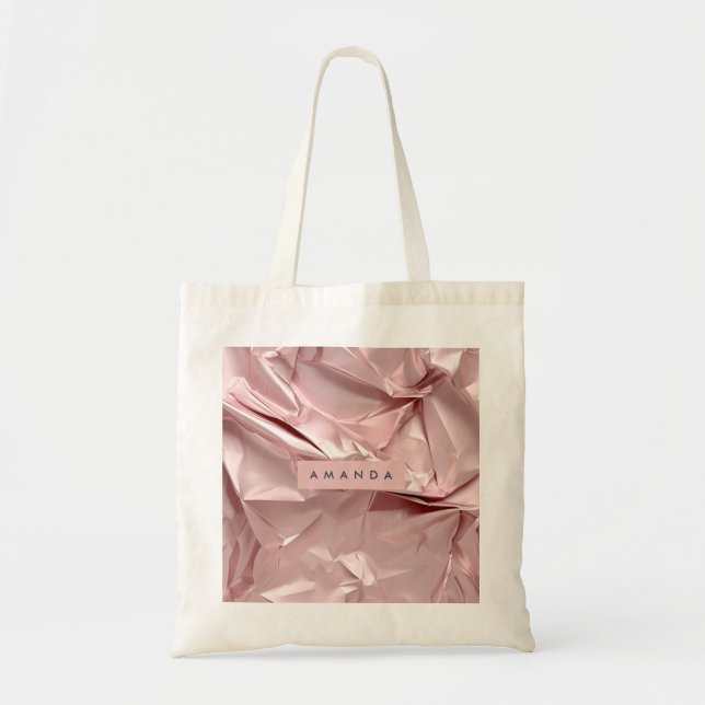 Personalized Blush Pink Metallic Abstract Tote Bag (Front)