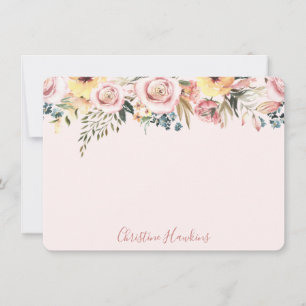 Personalized Blush Pink Modern Watercolor Floral N Card