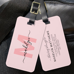 Personalized Blush Pink Monogram Name Luggage Tag