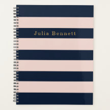 Personalized Blush Pink Navy Striped Custom Spiral