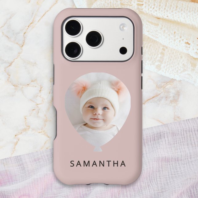 Personalized Blush Pink Photo Balloon (An elegant, blush pink phone case, with custom photo in a balloon shape, and personalized name)