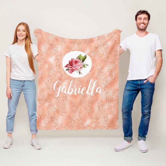 Personalized Blush Pink Rose Fleece Blanket (In Situ)