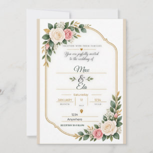 Personalized Blush Pink Rose Gold Arch Wedding Card