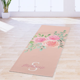 Personalized Blush Pink Roses Yoga Mat