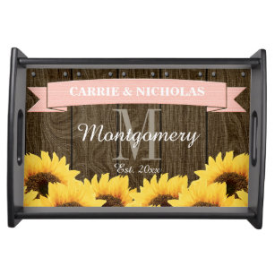 PERSONALIZED BLUSH PINK RUSTIC SUNFLOWER WEDDING SERVING TRAY
