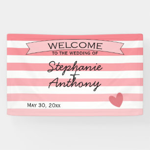 Personalized Blush Pink Striped Ombre Wedding Banner