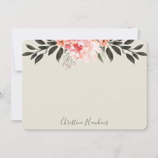 Personalized Blush Pink Watercolor Modern Greenery Card (Front)